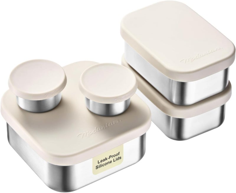 Modaniam Flexibento - Leak proof Stainless Steel Lunch Box Containers, Sandwich and Snack Containers with Silicone Lids Metal Lunch Box, Bento Box , Set of Five , Vanilla , 1*25 OZ+ 2*13 OZ + 2 *2 OZ - Image 1